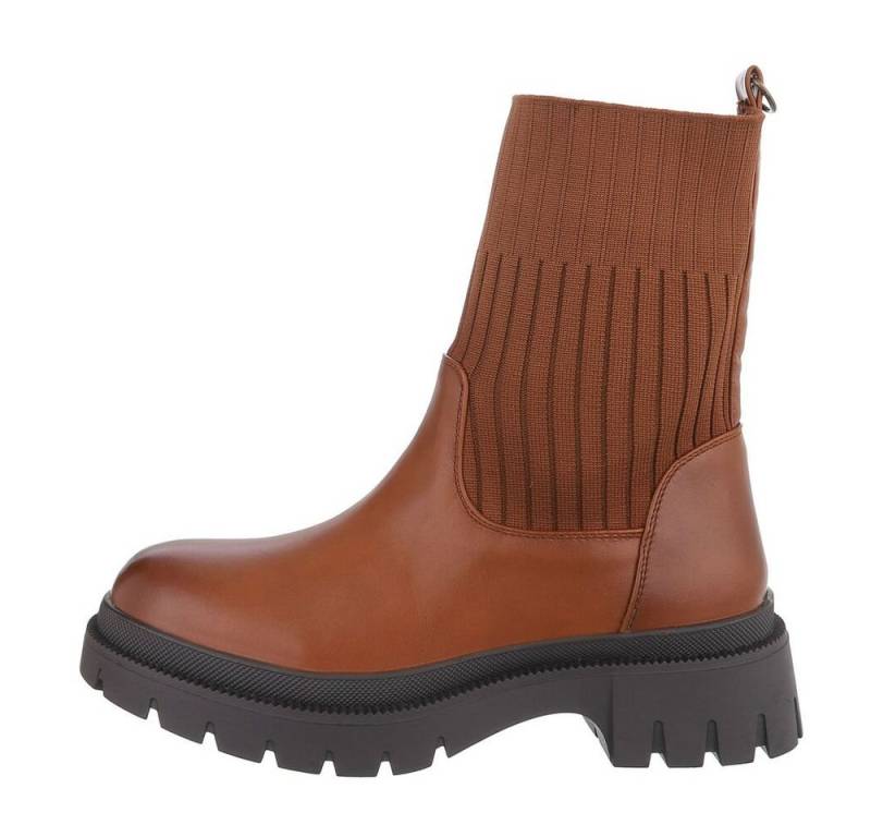 Ital-Design Damen Chelsea Freizeit Plateaustiefelette (85255597) Blockabsatz Chelsea Boots in Camel von Ital-Design