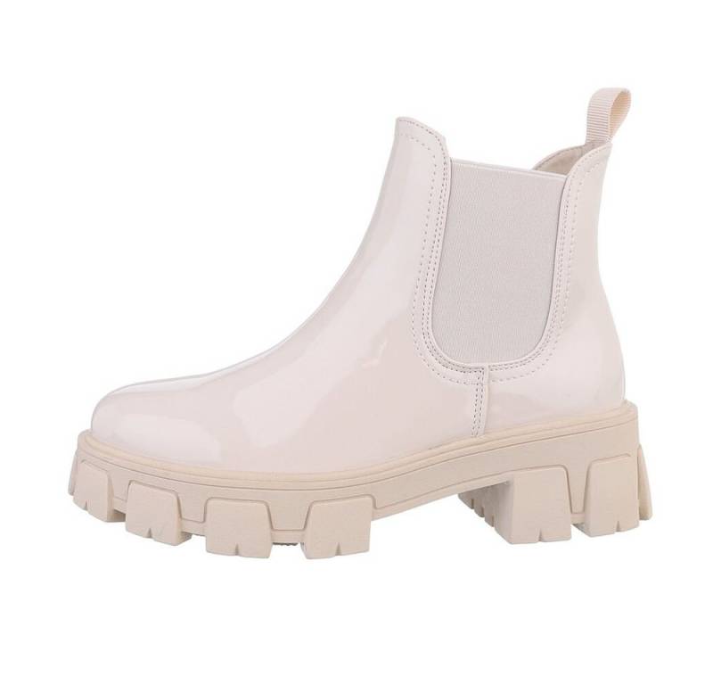 Ital-Design Damen Chelsea Freizeit Plateaustiefelette (85493139) Blockabsatz Chelsea Boots in Beige von Ital-Design
