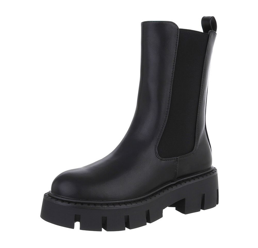 Ital-Design Damen Chelsea Freizeit Plateaustiefelette (87284046) Blockabsatz Chelsea Boots in Schwarz von Ital-Design