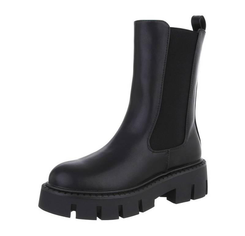 Ital-Design Damen Chelsea Freizeit Plateaustiefelette (87284046) Blockabsatz Chelsea Boots in Schwarz von Ital-Design