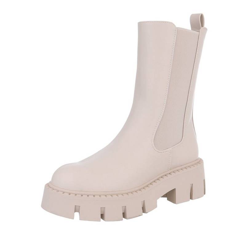 Ital-Design Damen Chelsea Freizeit Plateaustiefelette (87284053) Blockabsatz Chelsea Boots in Beige von Ital-Design