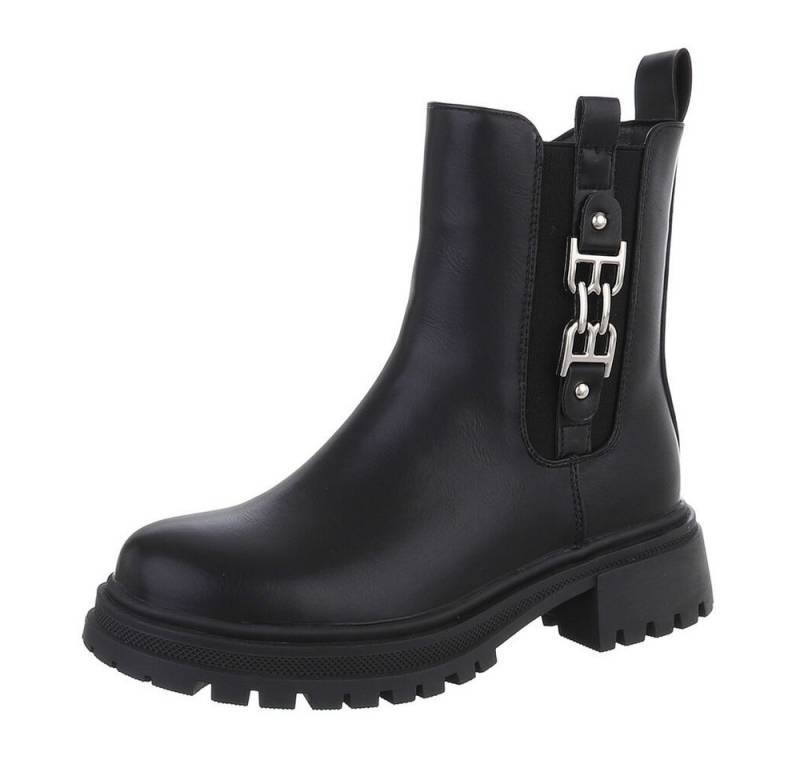 Ital-Design Damen Chelsea Freizeit Plateaustiefelette (87451877) Blockabsatz Stiefeletten in Schwarz von Ital-Design