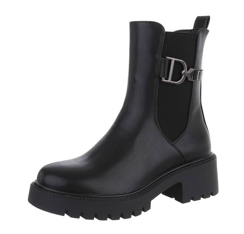 Ital-Design Damen Chelsea Freizeit Plateaustiefelette (87451943) Blockabsatz Stiefeletten in Schwarz von Ital-Design