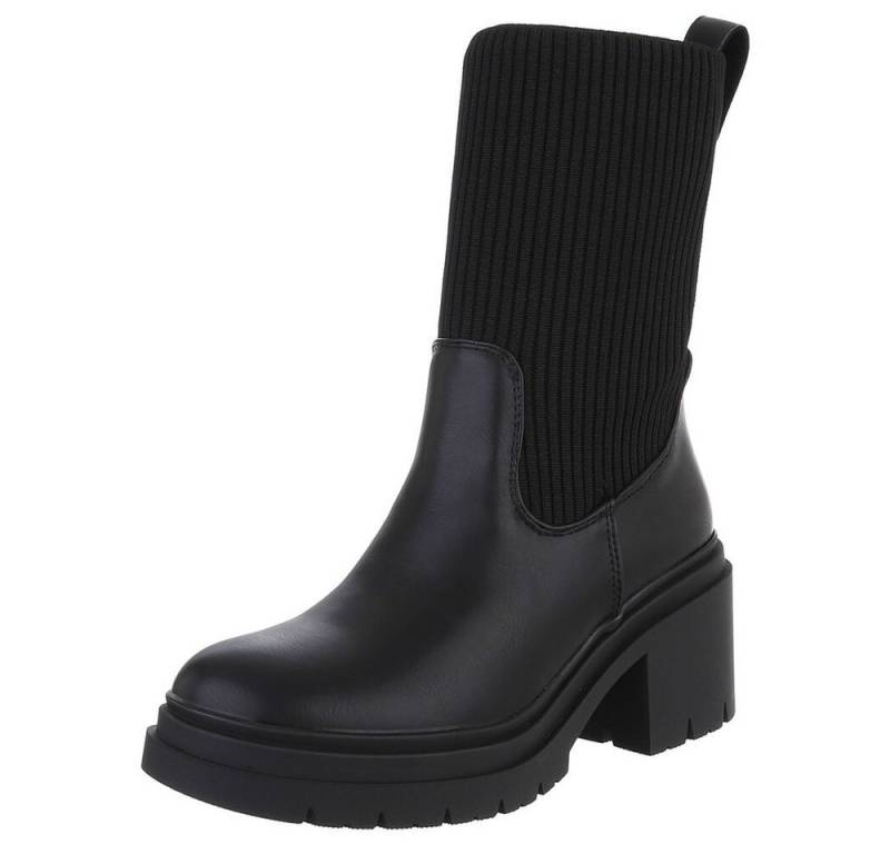 Ital-Design Damen Chelsea Freizeit Plateaustiefelette (88460346) Blockabsatz Stiefeletten in Schwarz von Ital-Design