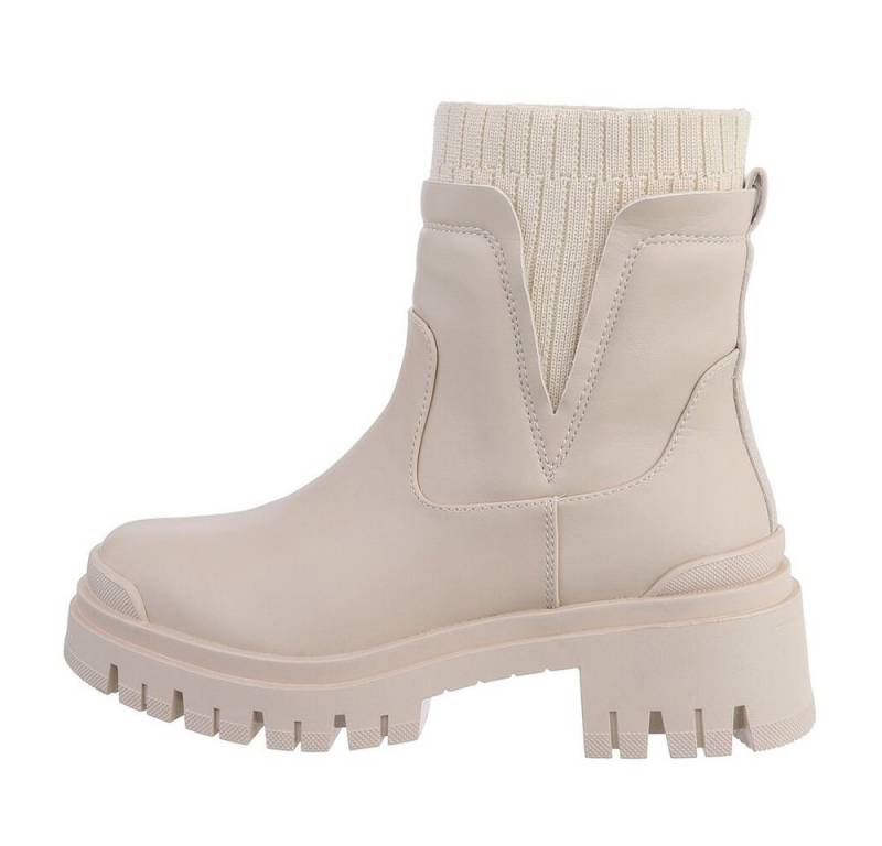 Ital-Design Damen Chelsea Freizeit Plateaustiefelette Blockabsatz Chelsea Boots in Beige von Ital-Design