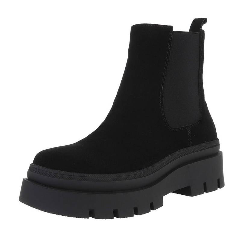 Ital-Design Damen Chelsea Schuhe aus Wildleder Plateaustiefelette (88489381) Blockabsatz Stiefeletten in Schwarz von Ital-Design