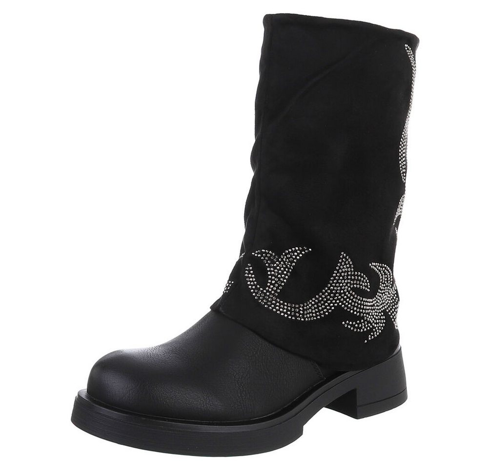 Ital-Design Damen Cowboyboots Biker Westernstiefel (88519566) Blockabsatz Flache Stiefel in Schwarz von Ital-Design