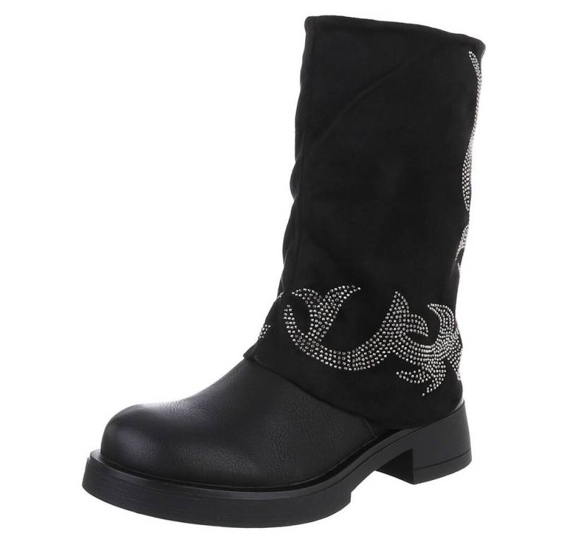 Ital-Design Damen Cowboyboots Biker Westernstiefel (88519568) Blockabsatz Flache Stiefel in Schwarz von Ital-Design