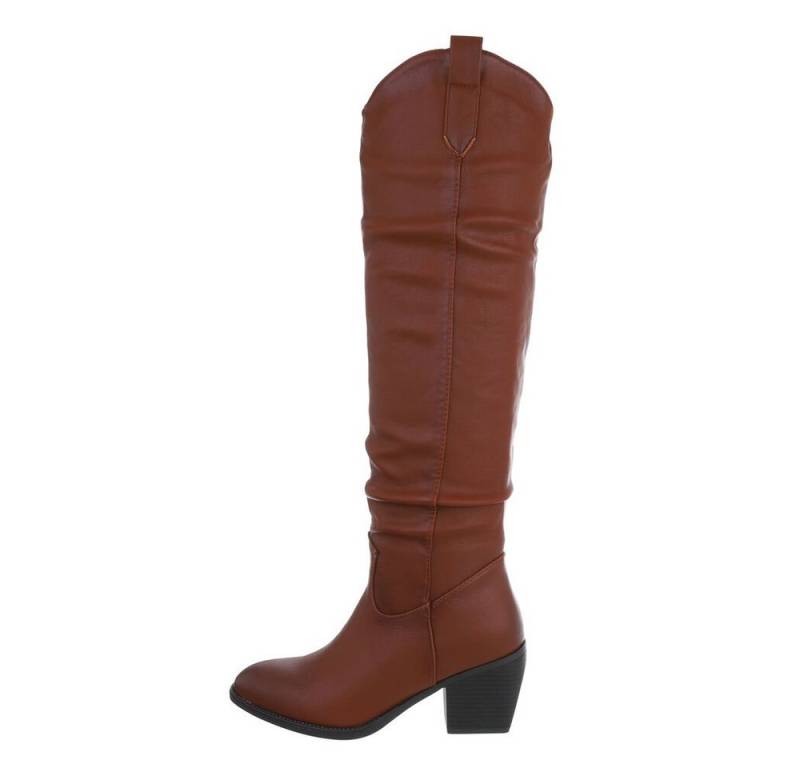 Ital-Design Damen Cowboyboots Freizeit Westernstiefel (82291884) Blockabsatz Overknees in Camel von Ital-Design