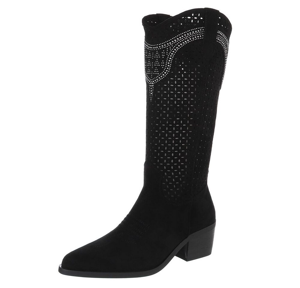 Ital-Design Damen Cowboyboots Western Sommerboots (88843679) Blockabsatz Stiefel in Schwarz von Ital-Design