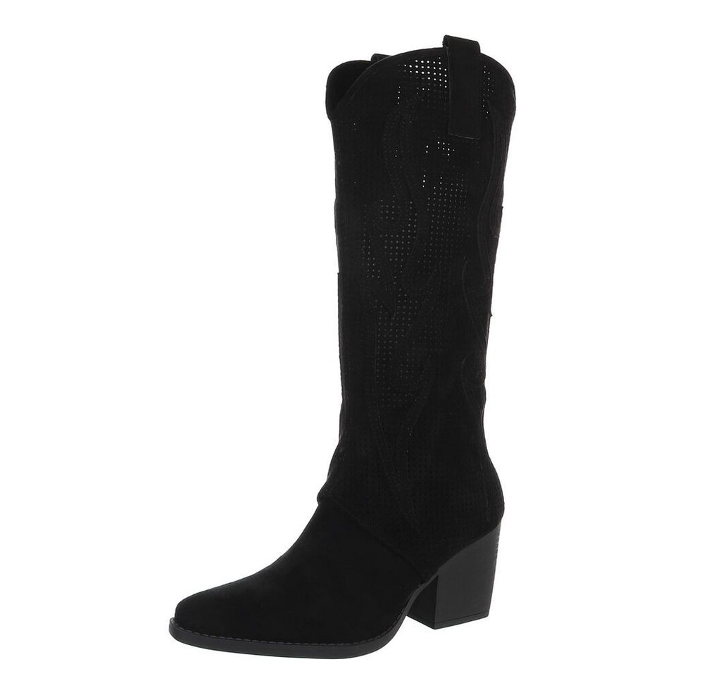 Ital-Design Damen Cowboyboots Western Sommerboots (88843707) Blockabsatz Stiefel in Schwarz von Ital-Design
