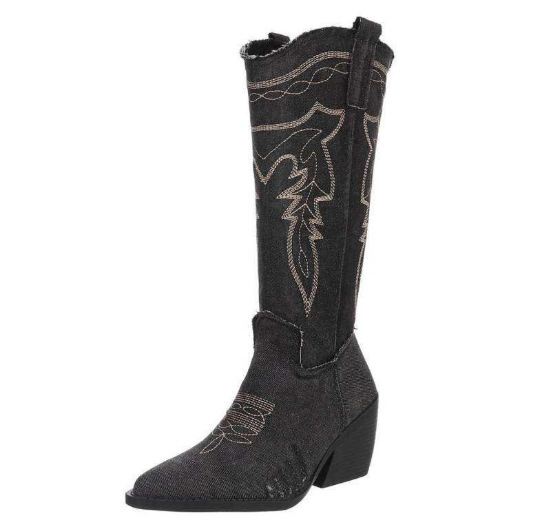 Ital-Design Damen Cowboyboots Western Sommerboots (88843849) Blockabsatz Stiefel in Schwarz von Ital-Design