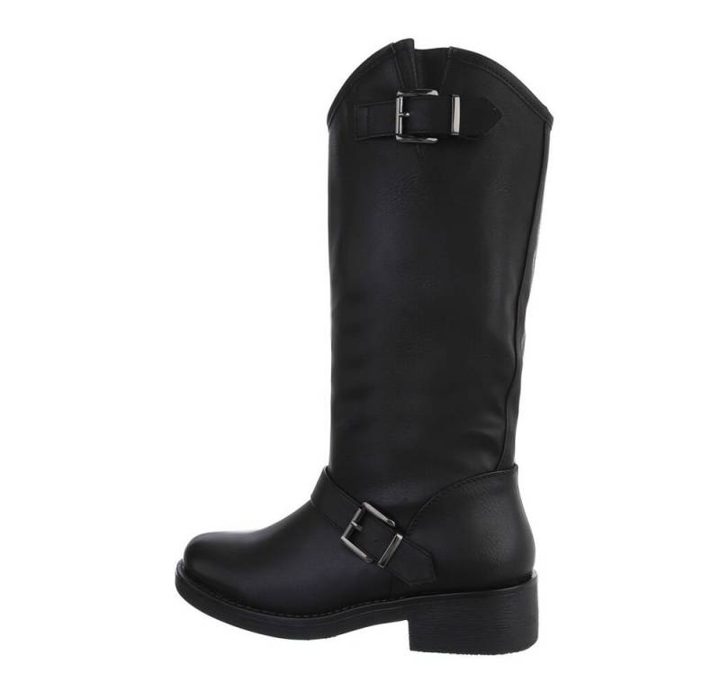 Ital-Design Damen Cowboyboots Western Stiefel Blockabsatz Flache Stiefel in Schwarz von Ital-Design