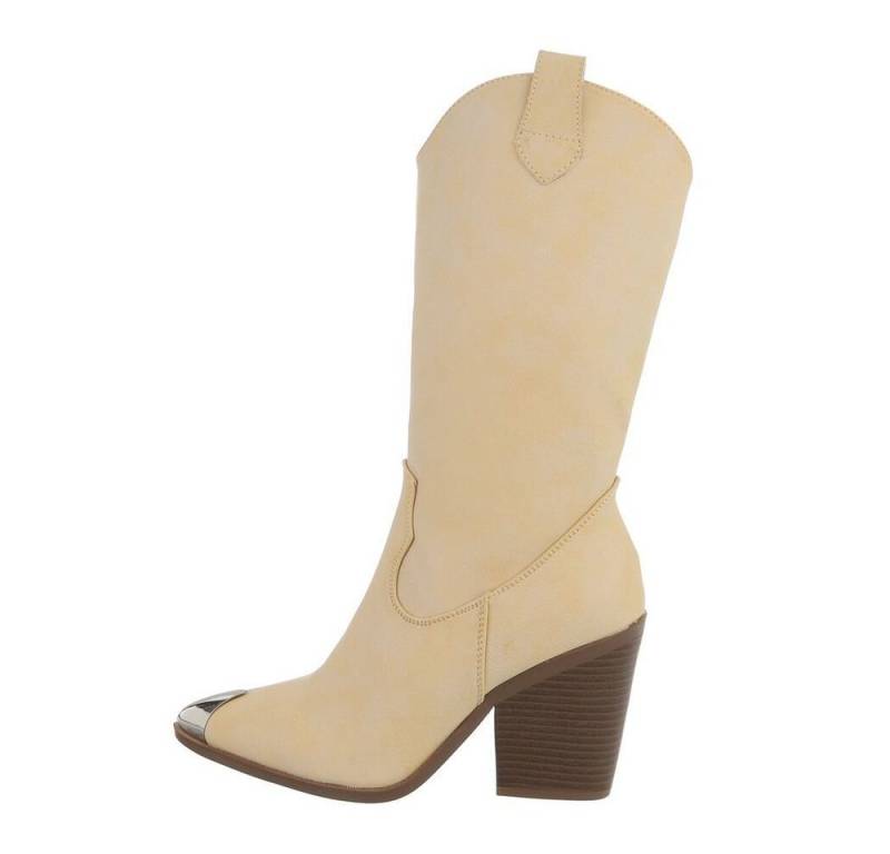 Ital-Design Damen Cowboyboots Western Westernstiefel (70478585) Blockabsatz High-Heel Stiefel in Beige von Ital-Design
