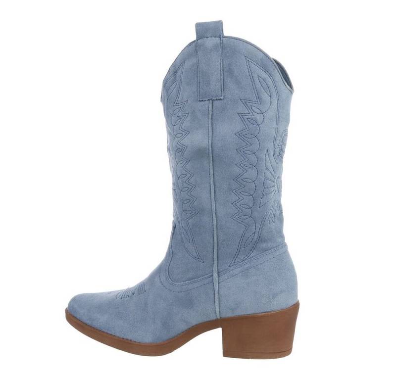 Ital-Design Damen Cowboyboots Western Westernstiefel (77747579) Blockabsatz Western- & Bikerstiefel in Blau von Ital-Design