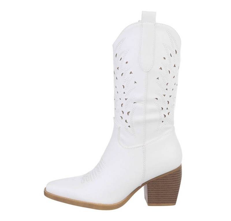 Ital-Design Damen Cowboyboots Western Westernstiefel (84160550) Blockabsatz Western- & Bikerstiefel in Weiß von Ital-Design