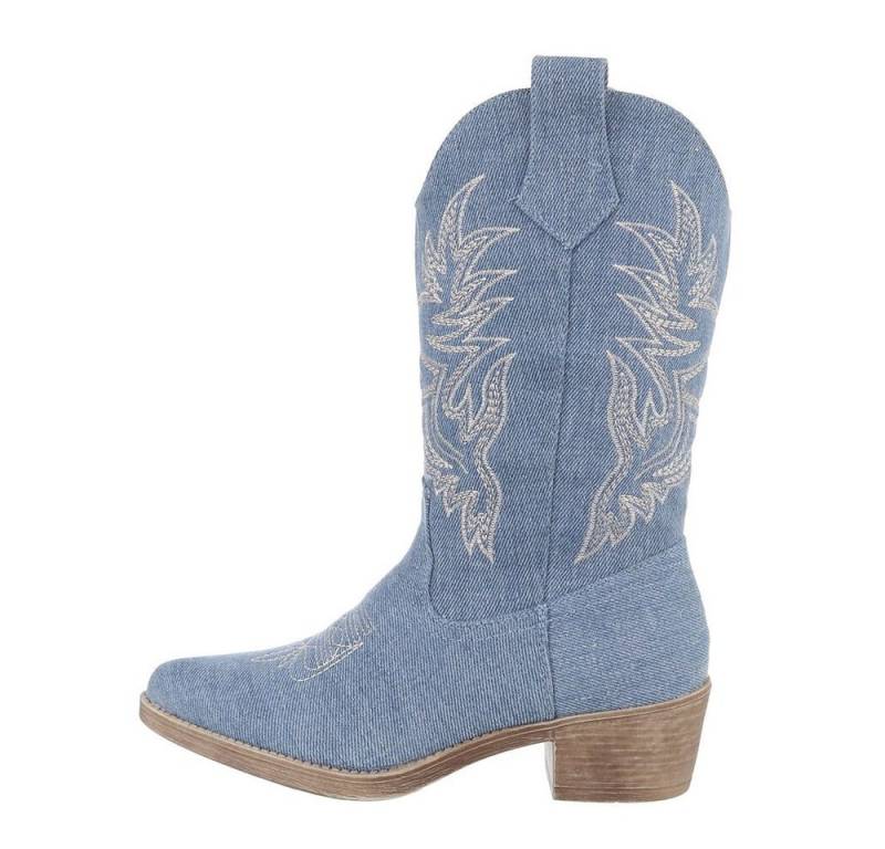 Ital-Design Damen Cowboyboots Western Westernstiefel (84463143) Blockabsatz Western- & Bikerstiefel in Blau von Ital-Design