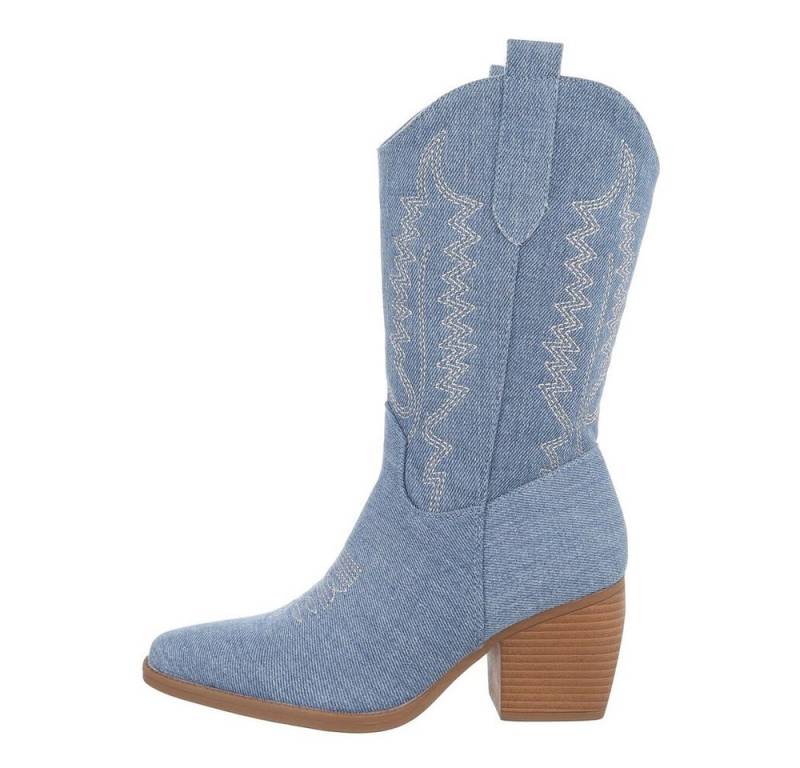 Ital-Design Damen Cowboyboots Western Westernstiefel (84463257) Blockabsatz Western- & Bikerstiefel in Blau von Ital-Design