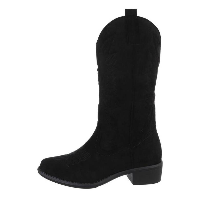 Ital-Design Damen Cowboyboots Western Westernstiefel (85255633) Blockabsatz Flache Stiefel in Schwarz von Ital-Design