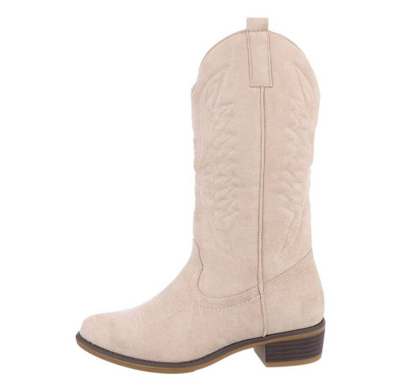 Ital-Design Damen Cowboyboots Western Westernstiefel (85255638) Blockabsatz Flache Stiefel in Beige von Ital-Design