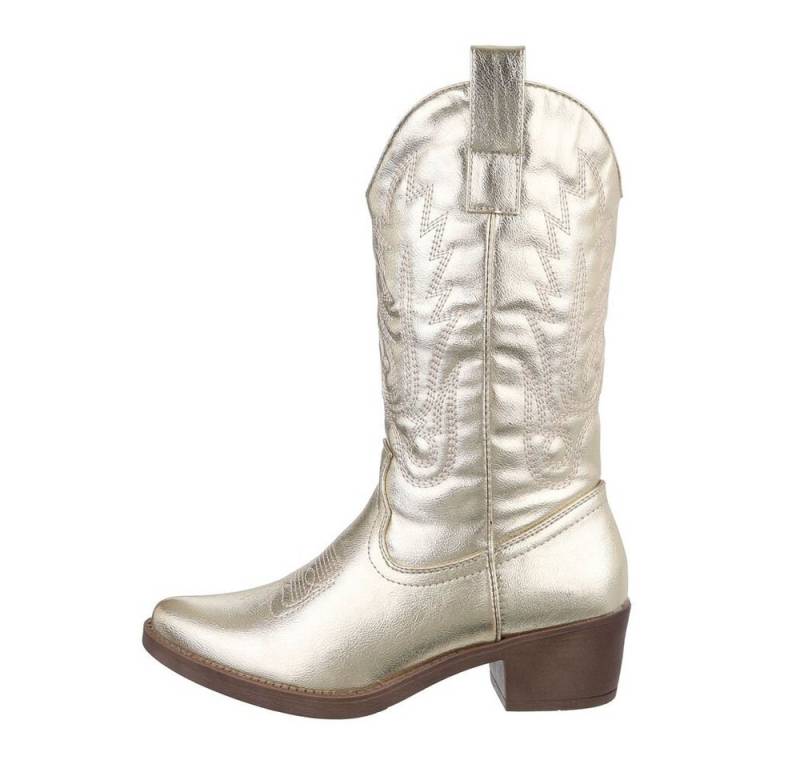 Ital-Design Damen Cowboyboots Western Westernstiefel (85757883) Blockabsatz Western- & Bikerstiefel in Gold von Ital-Design