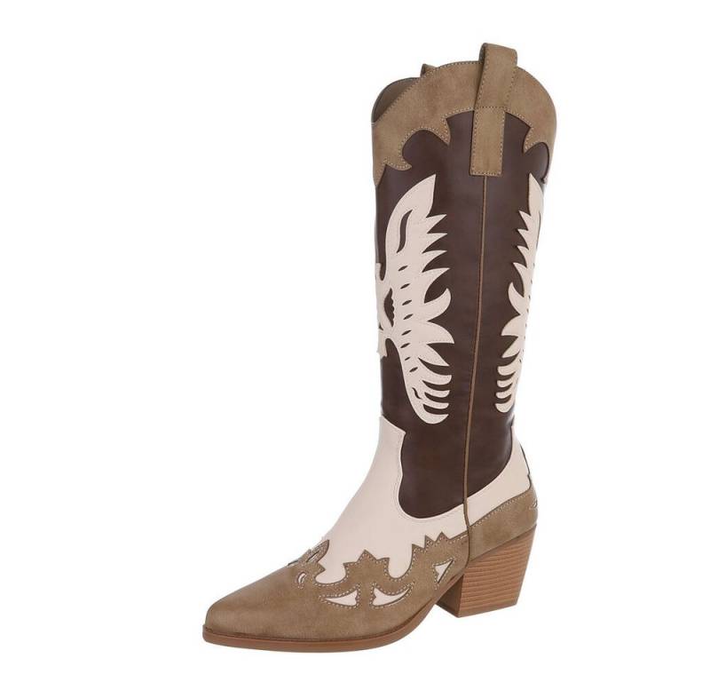 Ital-Design Damen Cowboyboots Western Westernstiefel (87124746) Blockabsatz Western- & Bikerstiefel in Hellbraun von Ital-Design