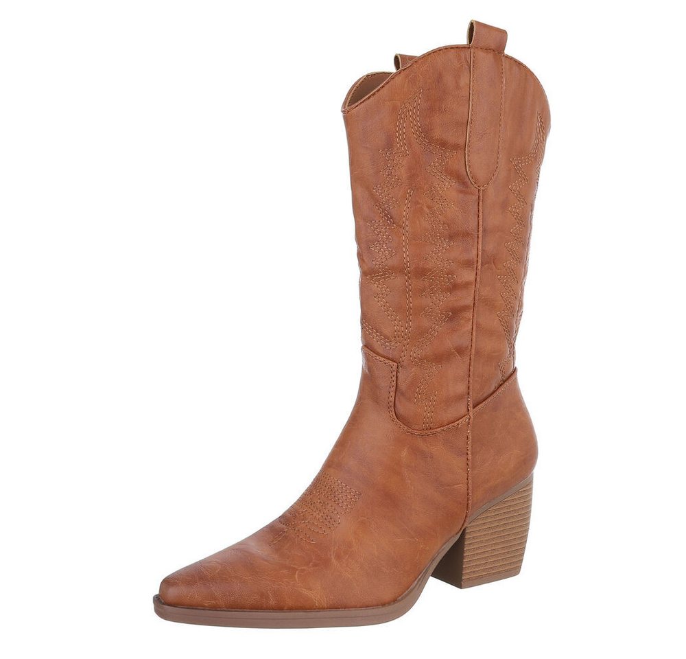 Ital-Design Damen Cowboyboots Western Westernstiefel (87336800) Blockabsatz Stiefel in Camel von Ital-Design