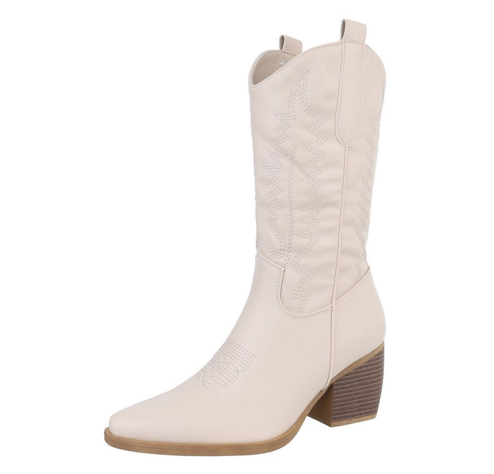 Ital-Design Damen Cowboyboots Western Westernstiefel (87336808) Blockabsatz Stiefel in Beige von Ital-Design