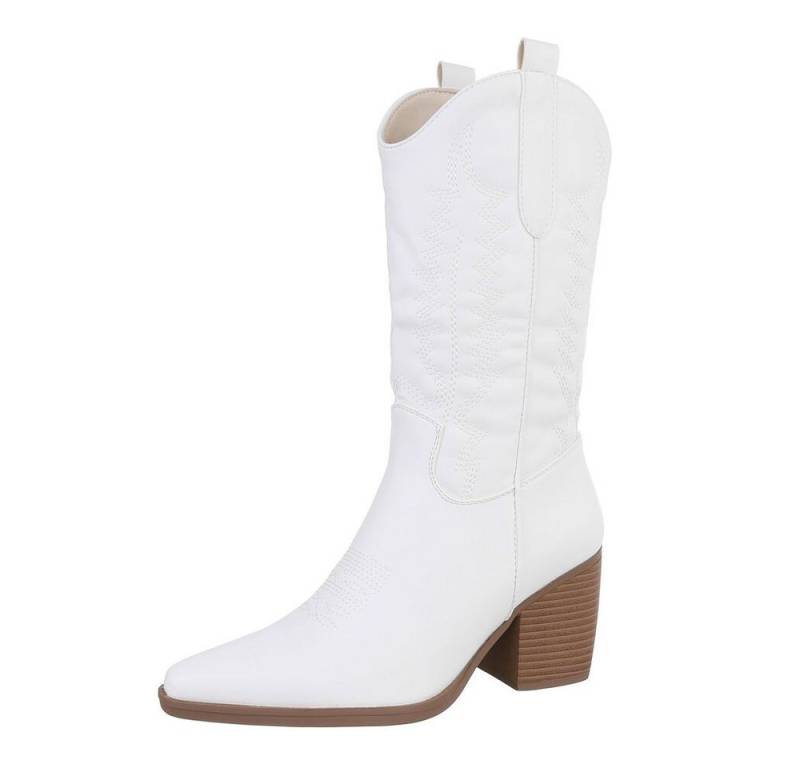 Ital-Design Damen Cowboyboots Western Westernstiefel (87379006) Blockabsatz Stiefel in Weiß von Ital-Design