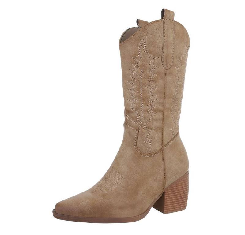 Ital-Design Damen Cowboyboots Western Westernstiefel (87379014) Blockabsatz Stiefel in Hellbraun von Ital-Design