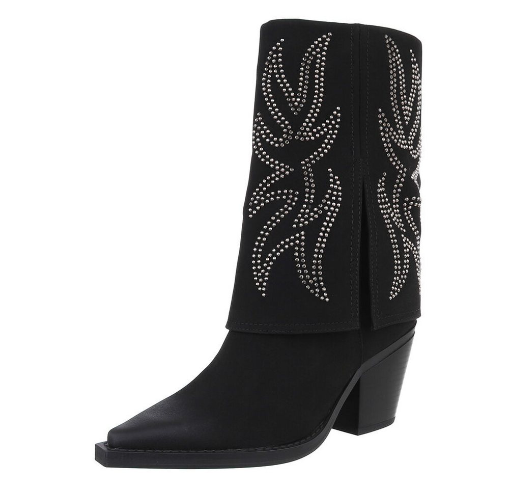 Ital-Design Damen Cowboyboots Western Westernstiefel (87740369) Blockabsatz Stiefel in Schwarz von Ital-Design