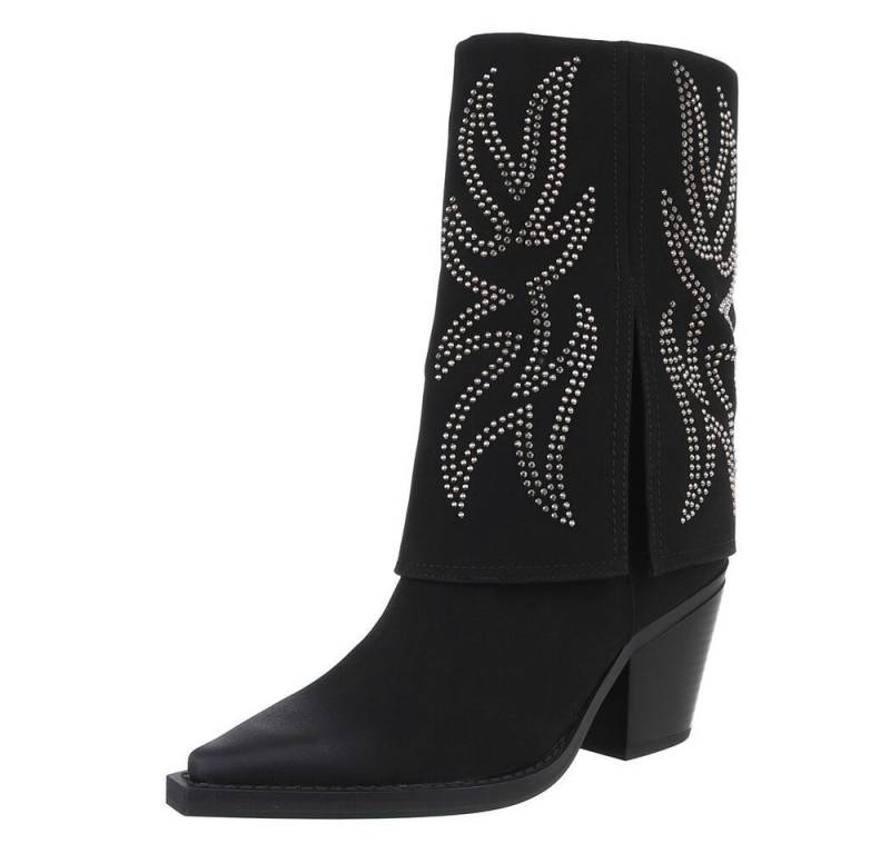 Ital-Design Damen Cowboyboots Western Westernstiefel (87740368) Blockabsatz Stiefel in Schwarz von Ital-Design