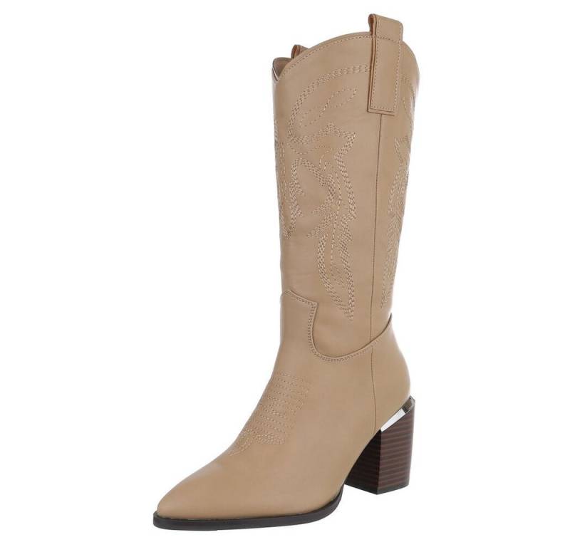 Ital-Design Damen Cowboyboots Western Westernstiefel (88460456) Blockabsatz Stiefel in Hellbraun von Ital-Design