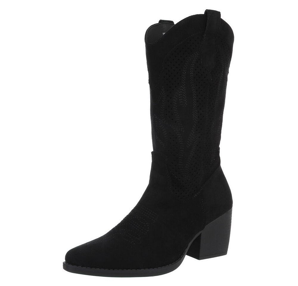 Ital-Design Damen Cowboyboots Western Westernstiefel (88671674) Blockabsatz Stiefel in Schwarz von Ital-Design
