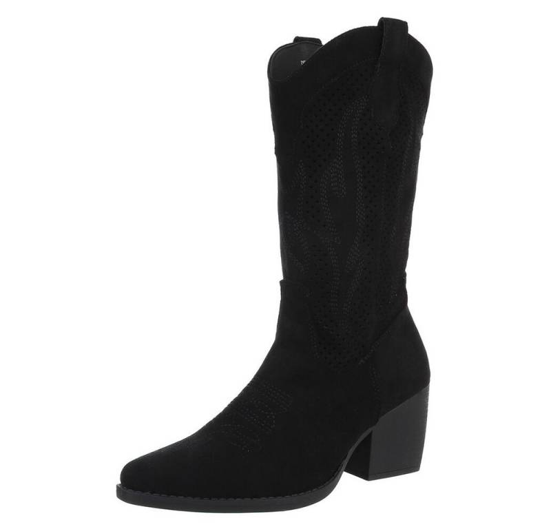 Ital-Design Damen Cowboyboots Western Westernstiefel (88671676) Blockabsatz Stiefel in Schwarz von Ital-Design