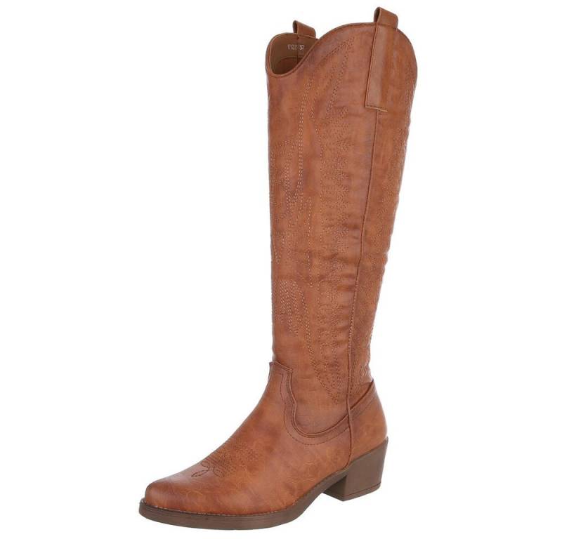 Ital-Design Damen Cowboyboots Western Westernstiefel (90152853) Blockabsatz Stiefel in Camel von Ital-Design