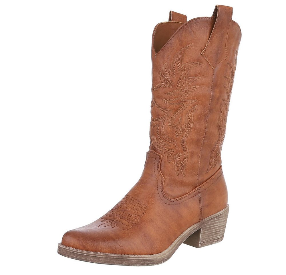 Ital-Design Damen Cowboyboots Western Westernstiefel (90152860) Blockabsatz Stiefel in Camel von Ital-Design