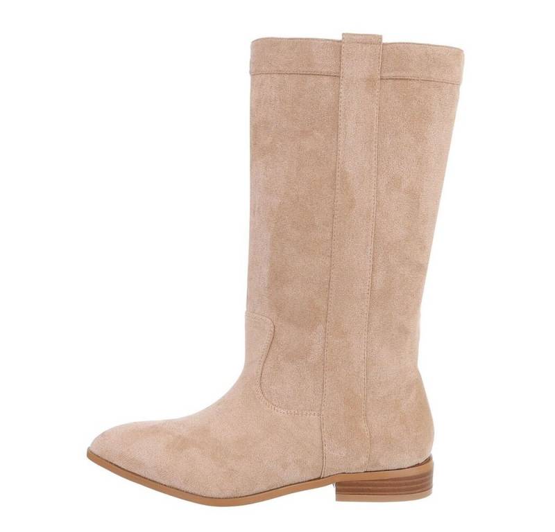 Ital-Design Damen Cowboyboots Western Westernstiefel Blockabsatz Flache Stiefel in Beige von Ital-Design