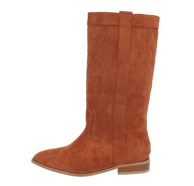 Ital-Design Damen Cowboyboots Western Westernstiefel Blockabsatz Flache Stiefel in Camel von Ital-Design