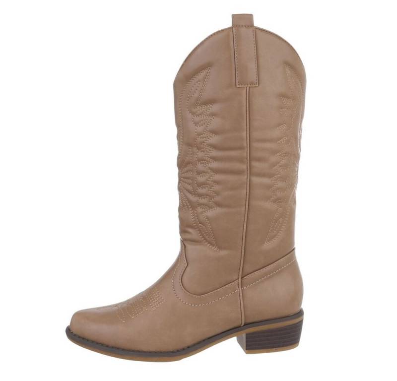 Ital-Design Damen Cowboyboots Western Westernstiefel Blockabsatz Flache Stiefel in Hellbraun von Ital-Design