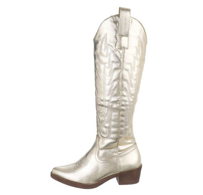 Ital-Design Damen Cowboyboots Western Westernstiefel Blockabsatz Western- & Bikerstiefel in Gold von Ital-Design