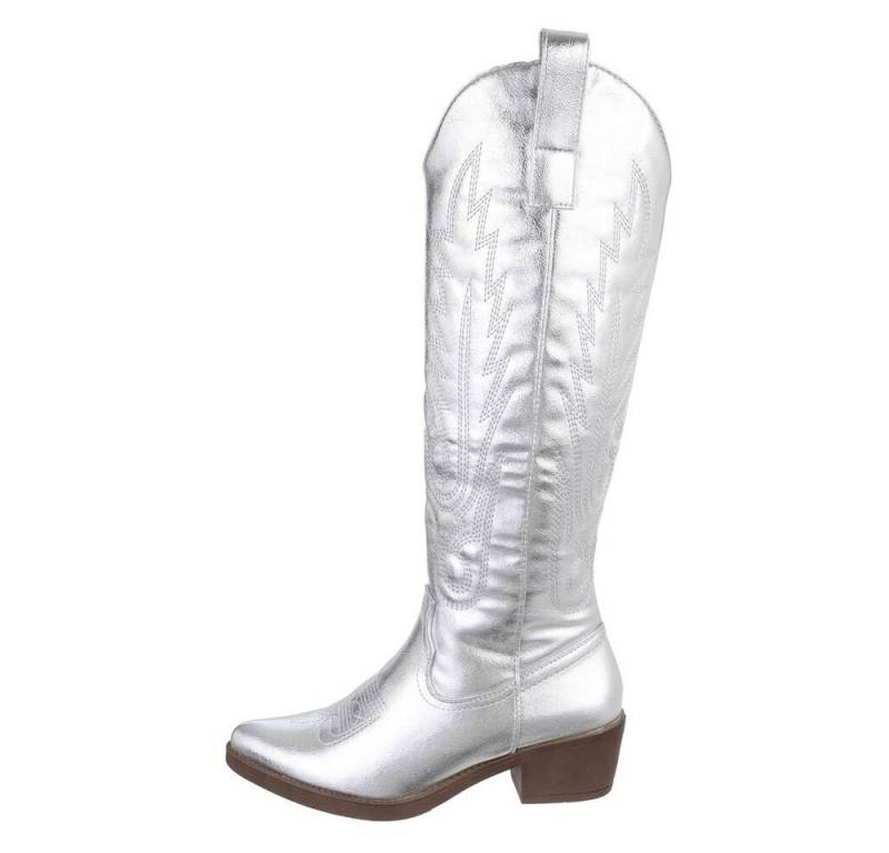 Ital-Design Damen Cowboyboots Western Westernstiefel Blockabsatz Western- & Bikerstiefel in Silber von Ital-Design