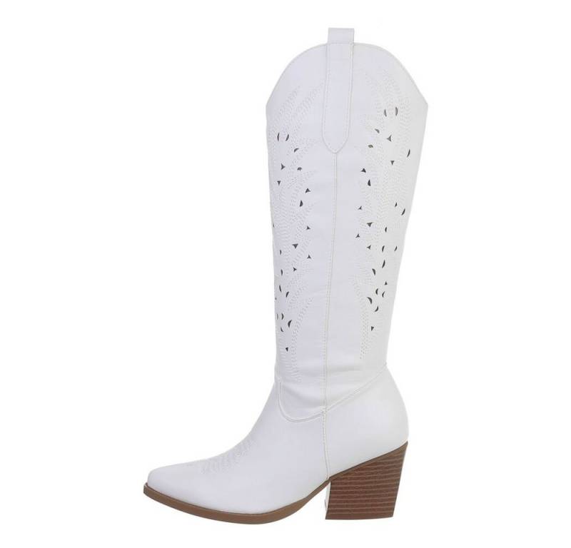 Ital-Design Damen Cowboyboots Western Westernstiefel Blockabsatz Western- & Bikerstiefel in Weiß von Ital-Design