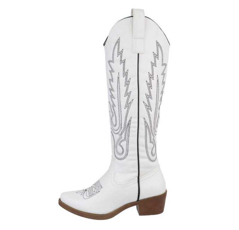 Ital-Design Damen Cowboyboots Western Westernstiefel Blockabsatz Western- & Bikerstiefel in Weiß von Ital-Design