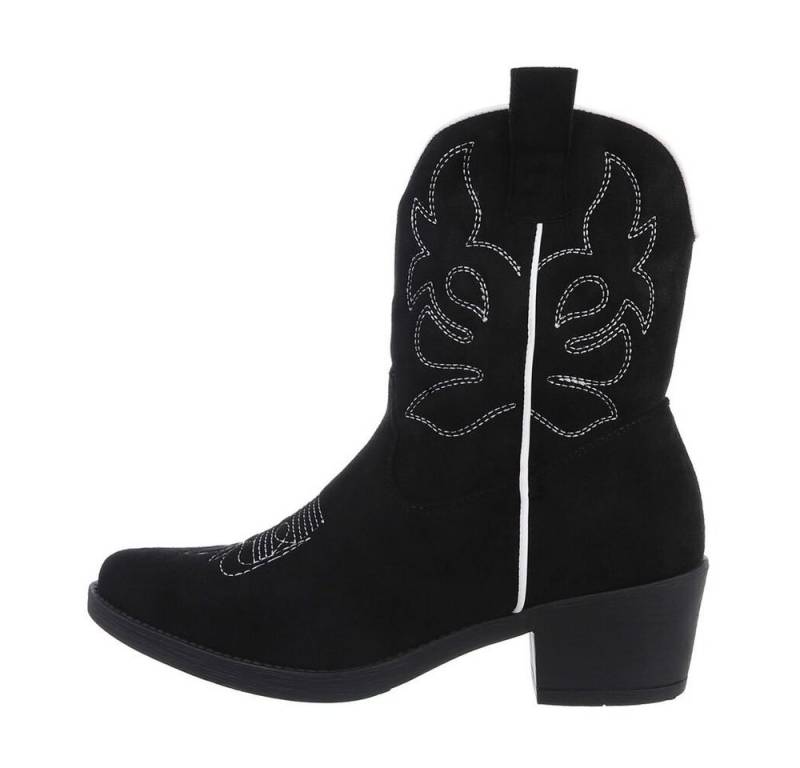 Ital-Design Damen Cowboyboots Western Westernstiefelette (83592456) Blockabsatz Western- & Bikerboots in Schwarz von Ital-Design