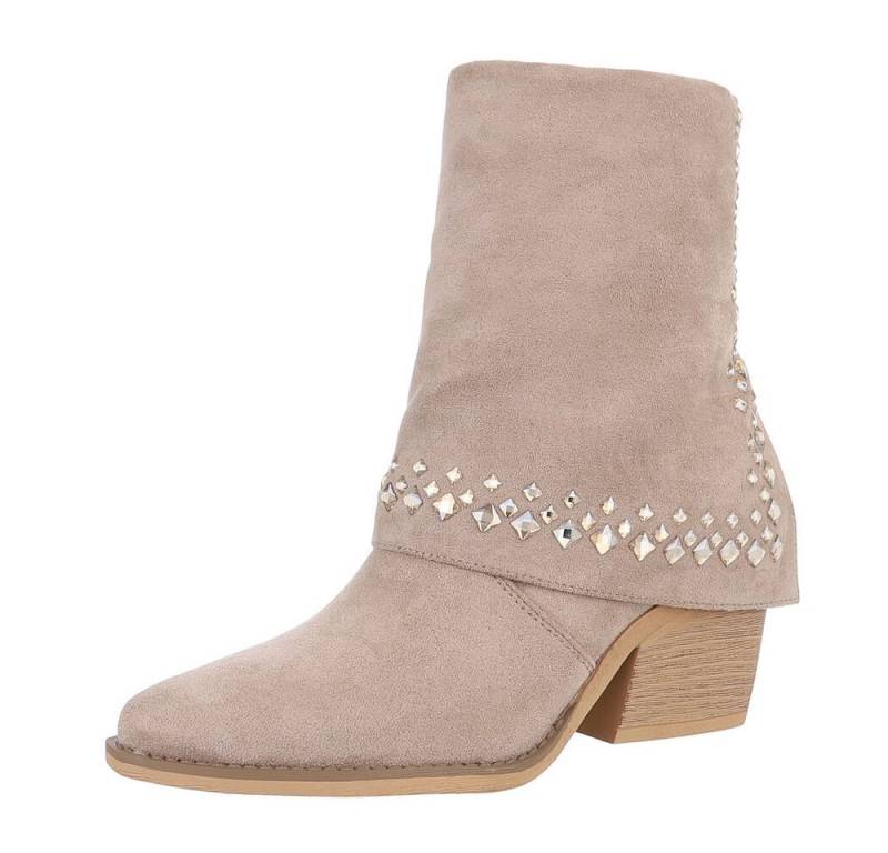 Ital-Design Damen Cowboyboots Western Westernstiefelette (87451954) Blockabsatz Stiefeletten in Hellbraun von Ital-Design