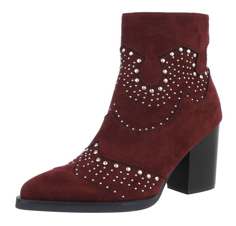 Ital-Design Damen Cowboyboots Western Westernstiefelette (88489480) Blockabsatz Stiefeletten in Weinrot von Ital-Design