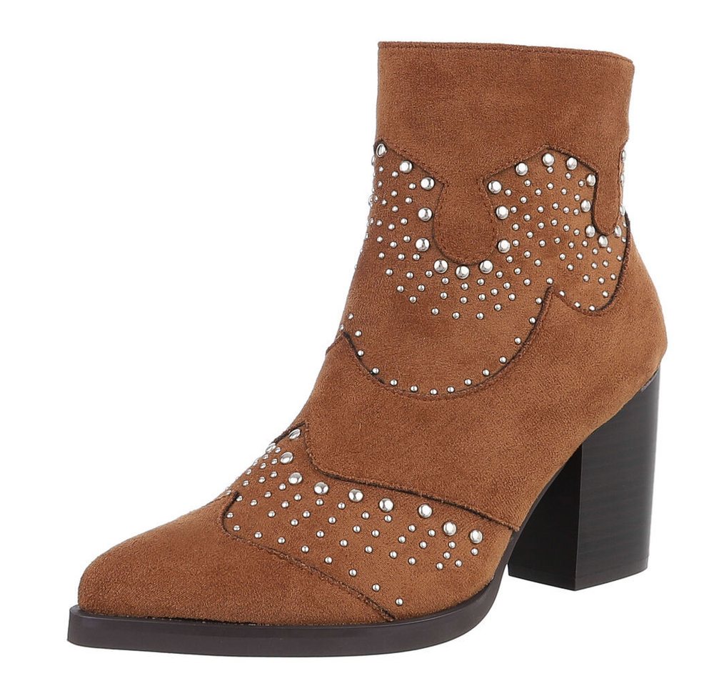 Ital-Design Damen Cowboyboots Western Westernstiefelette (88489485) Blockabsatz Stiefeletten in Camel von Ital-Design