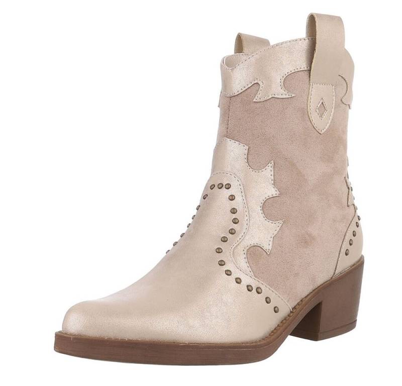 Ital-Design Damen Cowboyboots Western Westernstiefelette (88577298) Blockabsatz Stiefeletten in Gold von Ital-Design