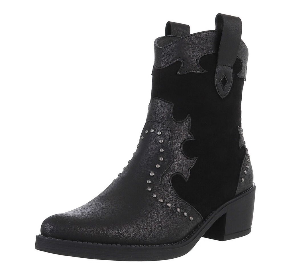 Ital-Design Damen Cowboyboots Western Westernstiefelette (88577310) Blockabsatz Stiefeletten in Schwarz von Ital-Design